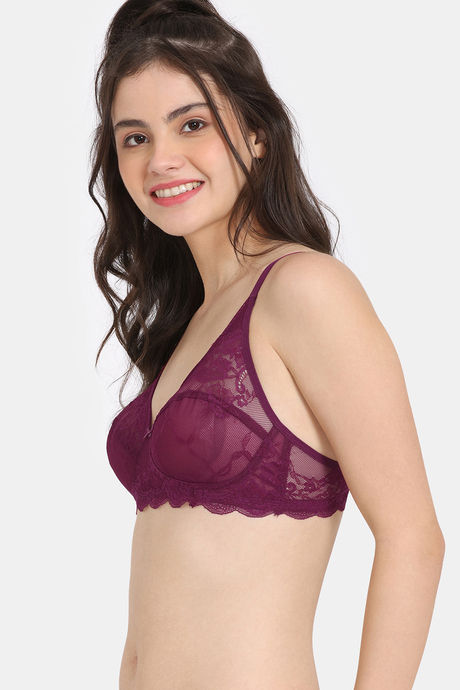 Rosaline Everyday Single Layered Non Wired 3/4th Coverage Sheer Lace Bra - Raspberry Radiance — image 3